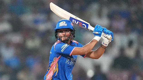 PTI : Mumbai Indians captain Harmanpreet Kaur plays a shot during their Womens Premier League match against Gujarat Giants at the DY Patil Stadium in Navi Mumbai.