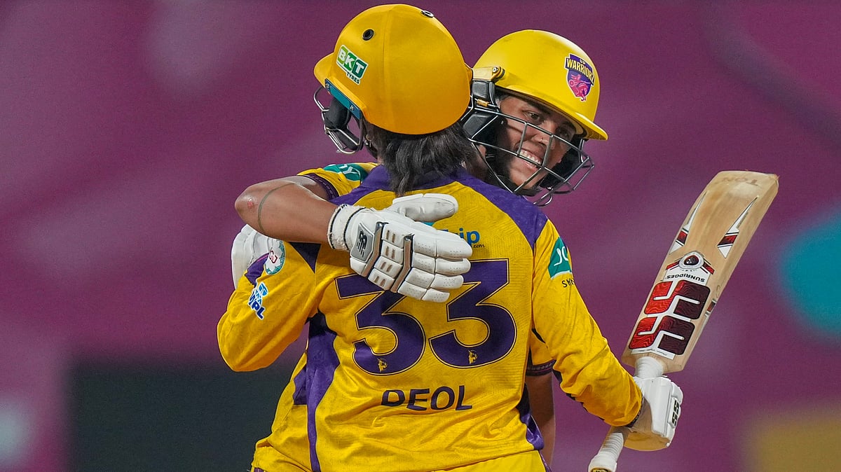 | Photo: PTI/Kunal Patil : UP Warriorz Harleen Deol celebrates with teammate Chloe Tryon after her half century during the Womens Premier League (WPL) 2026 T20 cricket match between Mumbai Indians and UP Warriorz, at the DY Patil Stadium, in Navi Mumbai, Thursday, Jan. 15, 2025.