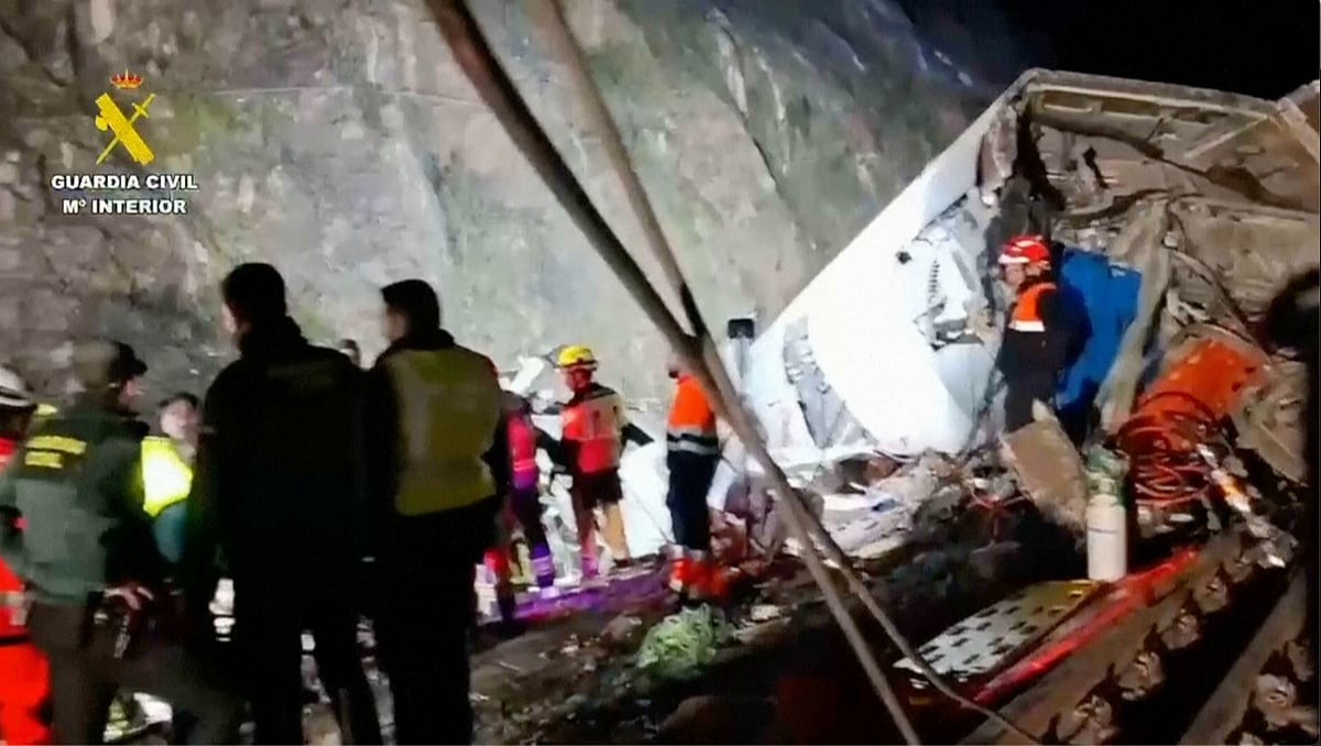 In this grab taken from video provided by Guardia Civil, rescue workers at the scene after a high speed train collision,in Adamuz, Spain, Monday, Jan. 19, 2026. (Guardia Civil via AP)
Source: AP