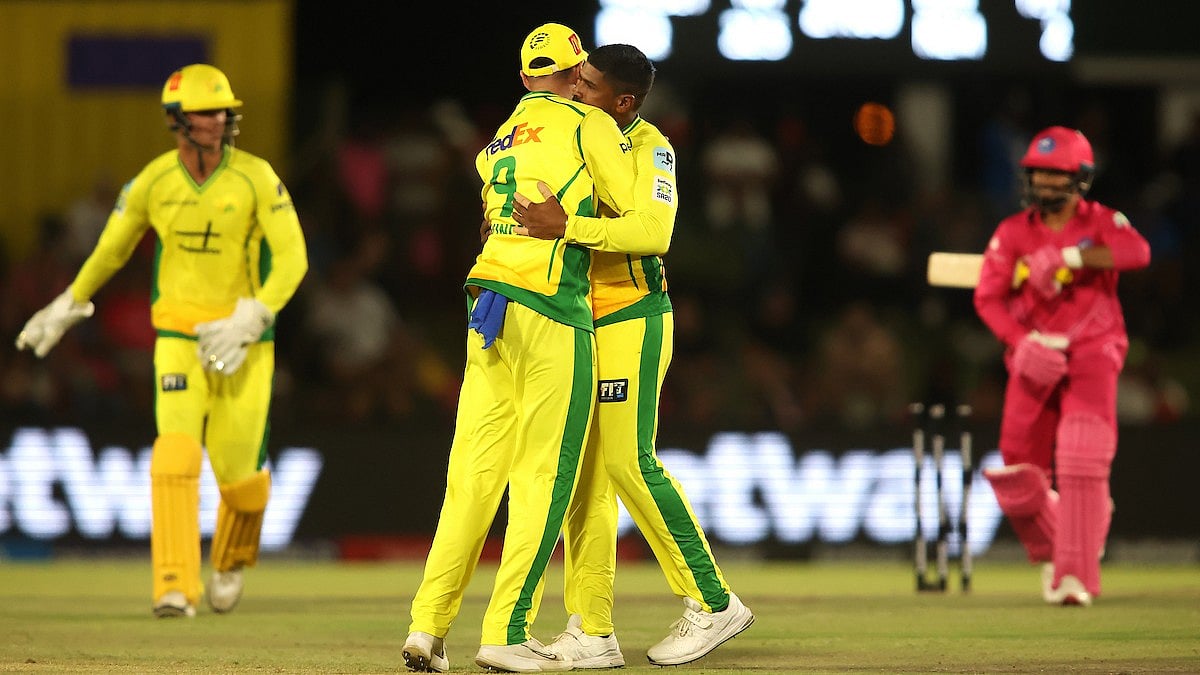 SA20/Sportzpics : Joburg Super Kings captain James Vince and Prenelan Subrayen of Joburg Super Kings celebrate as Joburg Super Kings (JSK) beat Paarl Royals (PR) by 45 runs.