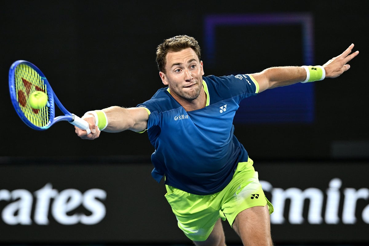 AustralianOpen/X : Casper Ruud in action in Australian Open 2026 