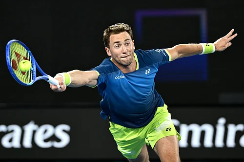 AustralianOpen/X : Casper Ruud in action in Australian Open 2026