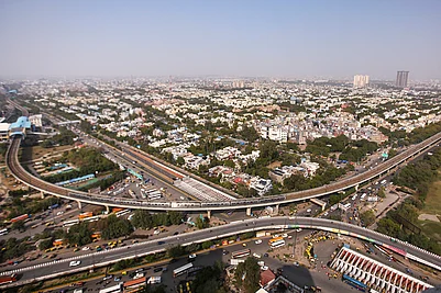 | Photo: PTI : An aerial view of the city after air quality improved following rainfall at Sector 37 in Noida, Uttar Pradesh.