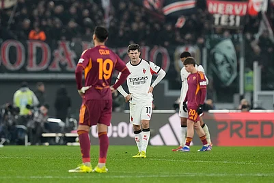 | Photo: AP/Gregorio Borgia : AC Milans Christian Pulisic, centre, and Romas Zeki Celik react after the Serie A soccer match between Roma and AC Milan in Rome.