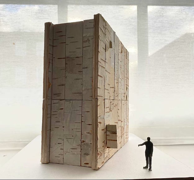 Model based on Anda cell, Artwork by Sofia Karim, 2021. My mausoleum. My thin place. A small door to enter. (You have to stoop). In Anda, the guards do
not belittle themselves by passing through this door. They enter through a different gate, head held high.