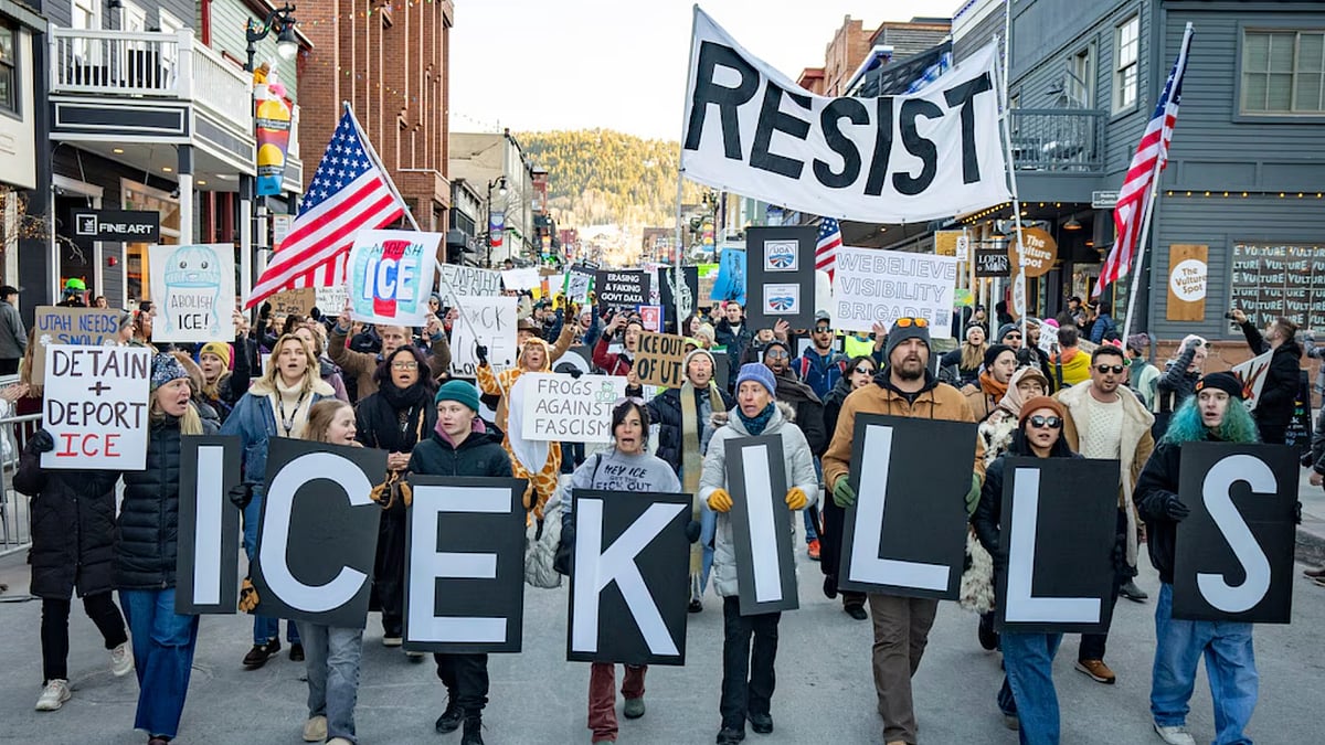 Instagram  : Demonstrators gather in protest during the 2026 Sundance Film Festival in Park City
