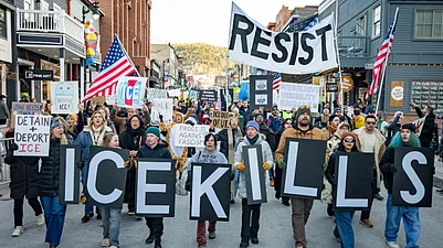 Instagram : Demonstrators gather in protest during the 2026 Sundance Film Festival in Park City