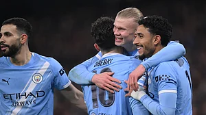 Opta : Manchester City's goalscorer Erling Haaland celebrates