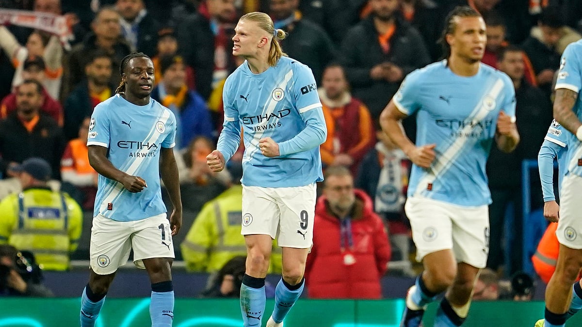 | Photo: AP/Dave Thompson : Manchester City's Erling Haaland celebrates after scoring the opening goal during the Champions League opening phase match against Galatasaray in Manchester, England, Wednesday, Jan. 28, 2026.