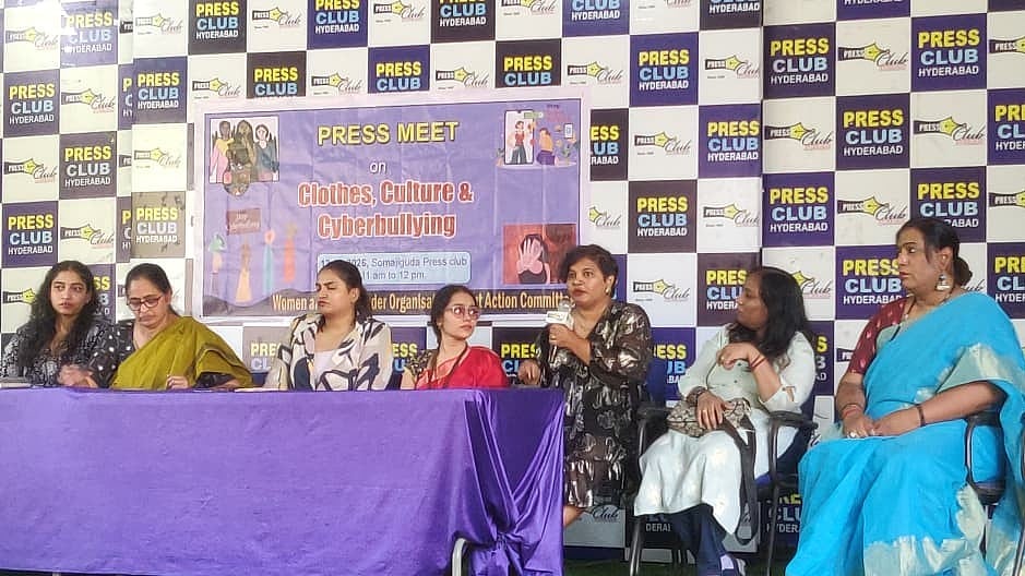 X : Deepthi Sirla at the press meet on Clothes, Culture and Cyberbullying, hosted by the Women and Transgender Organisation Joint Action Committee, post the cyberbullying of Telugu actress Anasuya 