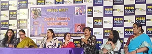 X : Deepthi Sirla at the press meet on Clothes, Culture and Cyberbullying, hosted by the Women and Transgender Organisation Joint Action Committee, post the cyberbullying of Telugu actress Anasuya