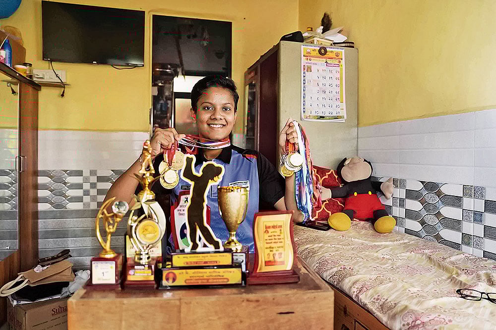 | Photo: Dinesh Parab : Onward March: Pratiskha Pawar at home with her trophies