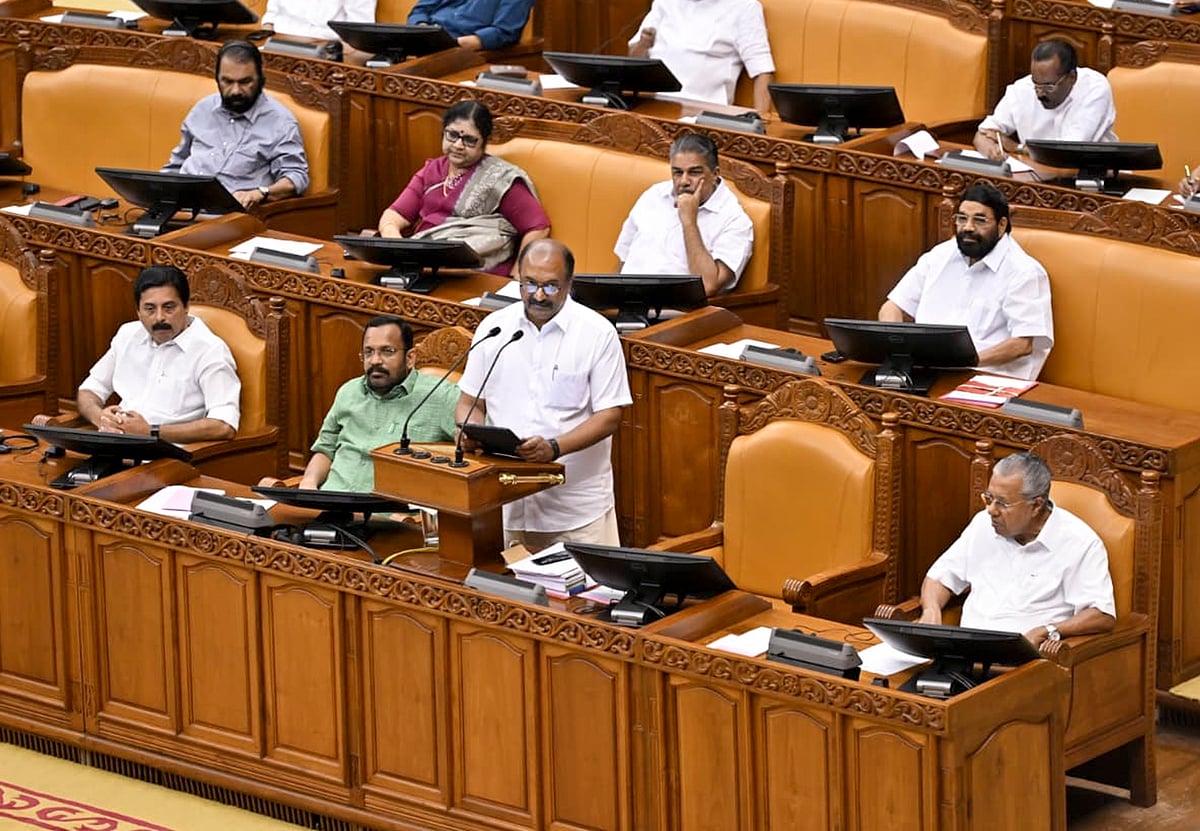  S.Gopakumar                         : In this image received on Jan. 29, 2026, Kerala Finance Minister K.N. Balagopal presents the state Budget 2026-27 in the state Legislative Assembly, in Thiruvananthapuram.
