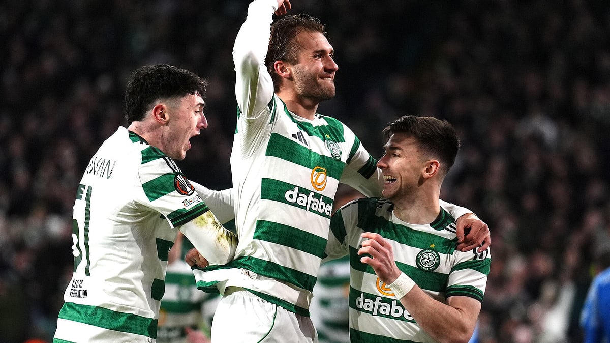 | Photo: AP/Andrew Milligan : Celtic's Benjamin Nygren, center, celebrates scoring with teammates during the Europa League opening phase soccer match between Celtic an Utrecht in Glasgow, Scotland, Thursday Jan. 29, 2026. 