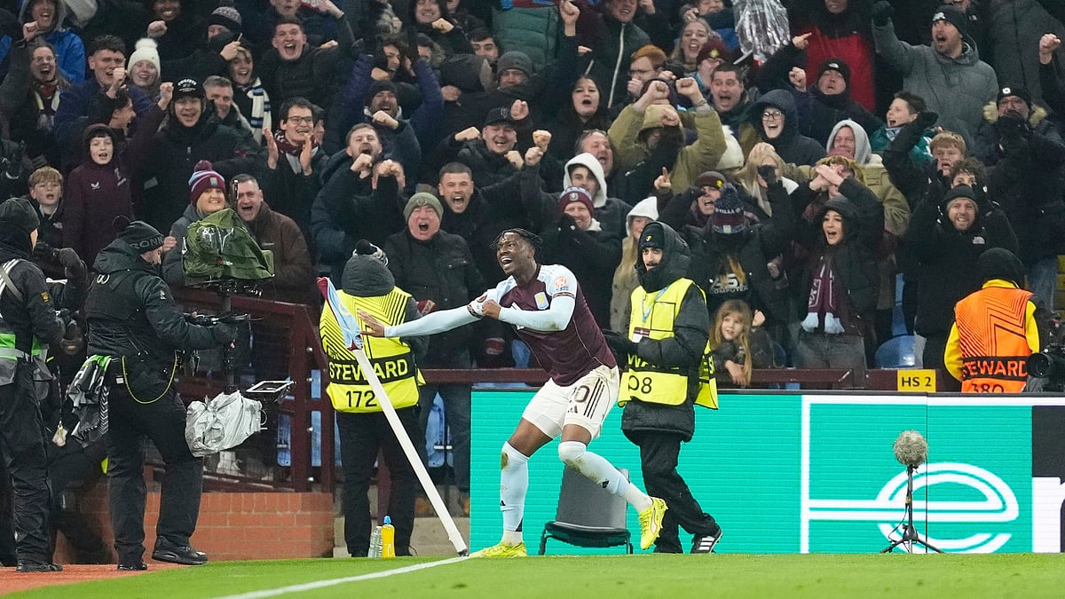 | Photo: AP/Nick Potts : Aston Villa's Jamaldeen Jimoh-Aloba celebrates scoring during the Europa League opening phase soccer match between Aston Villa and RB Salzburg in Birmingham, England, Thursday Jan. 29, 2026. 