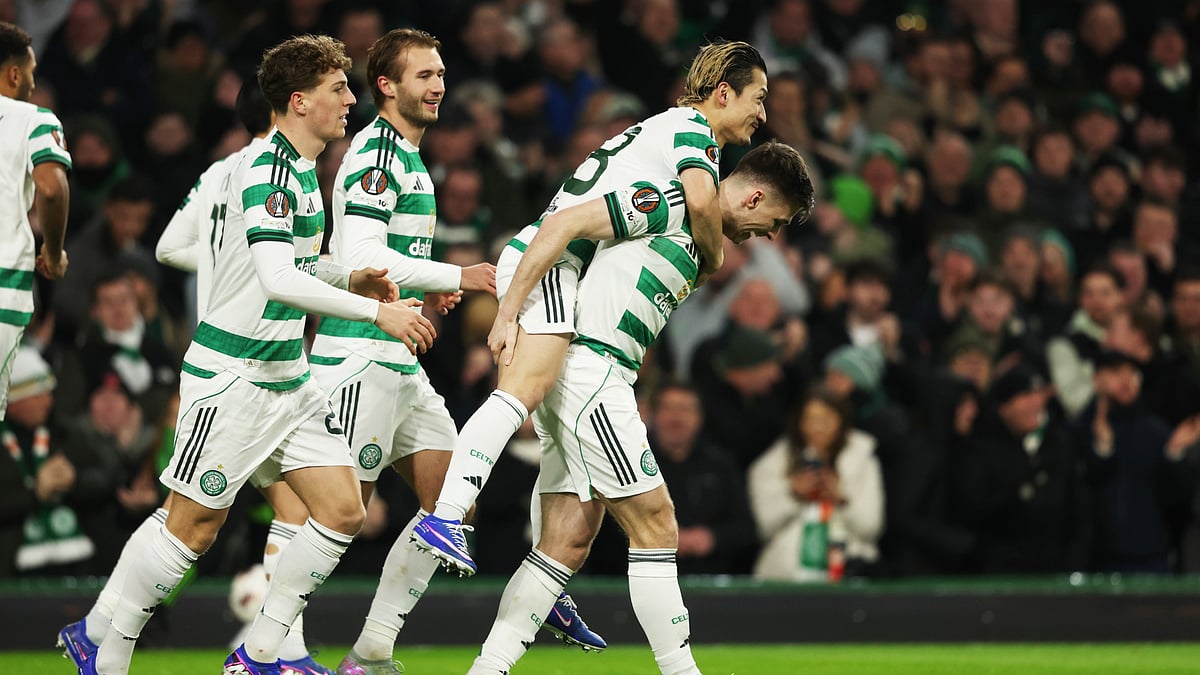 Celtic's players celebrate during their UEFA Europa League match against Utrecht.