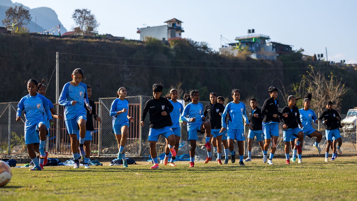 | Photo: AIFF : The India U17 women's football team in training ahead of the SAFF U19 Women's Championship match against Bangladesh U17 on February 2, 2026.