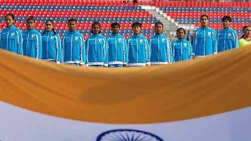 | Photo: AIFF : India U17 womens national team in action in the SAFF U19 Womens Championship 2026.
