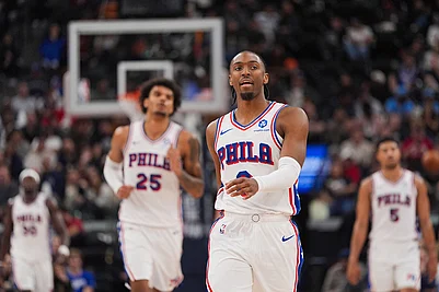 | Photo: AP/Jae C. Hong : Philadelphia 76ers guard Tyrese Maxey (0) walks up the court during the second half of an NBA basketball game against the Los Angeles Clippers in Inglewood, California.