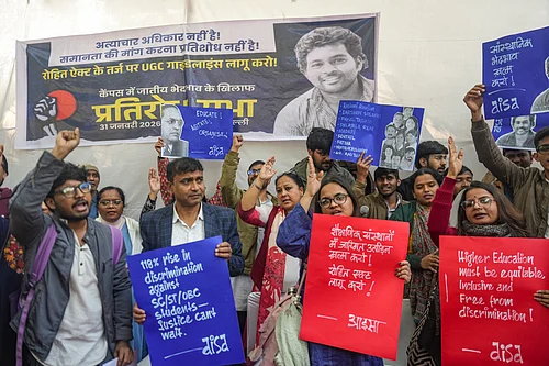 PTI : Members of All India Students Association (AISA) raise slogans during a protest demanding the implementation of the UGC Equity Regulations 2026 on preventing caste-based discrimination on campuses, in New Delhi, Saturday, Jan. 31, 2026. The Supreme Court stayed the UGC regulations on Thursday, saying the framework is prima facie vague.