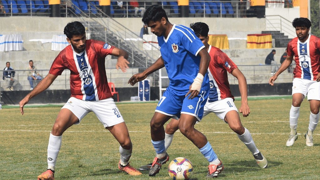 AIFF  : Railways footballers in action against Rajasthan in the Santosh Trophy 2025-26 quarterfinals. 
