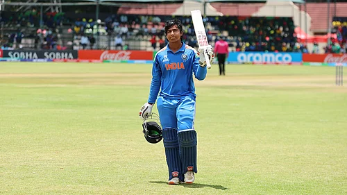 | Photo: X/BCCI : India U19s Vaibhav Sooryavanshi celebrates during the ICC Under-19 Cricket World Cup final against England U19 on February 6, 2026.