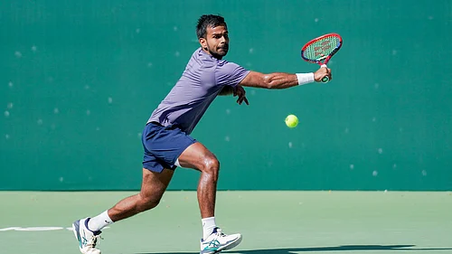 Photo: PTI : Indias Sumit Nagal during a practice session ahead of the 2026 Davis Cup Qualifiers first round tie against Netherlands, at the SM Krishna Tennis Stadium in Bengaluru.