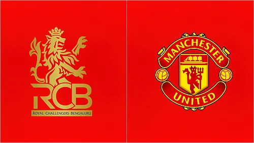 | Photo: Wikimedia Commons/Freepik : Logos of Royal Challengers Bengaluru and Manchester United.
