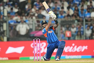 | Photo: AP/Rafiq Maqbool : Indias captain Suryakumar Yadav plays a shot during the T20 World Cup cricket match between India and the United States in Mumbai.