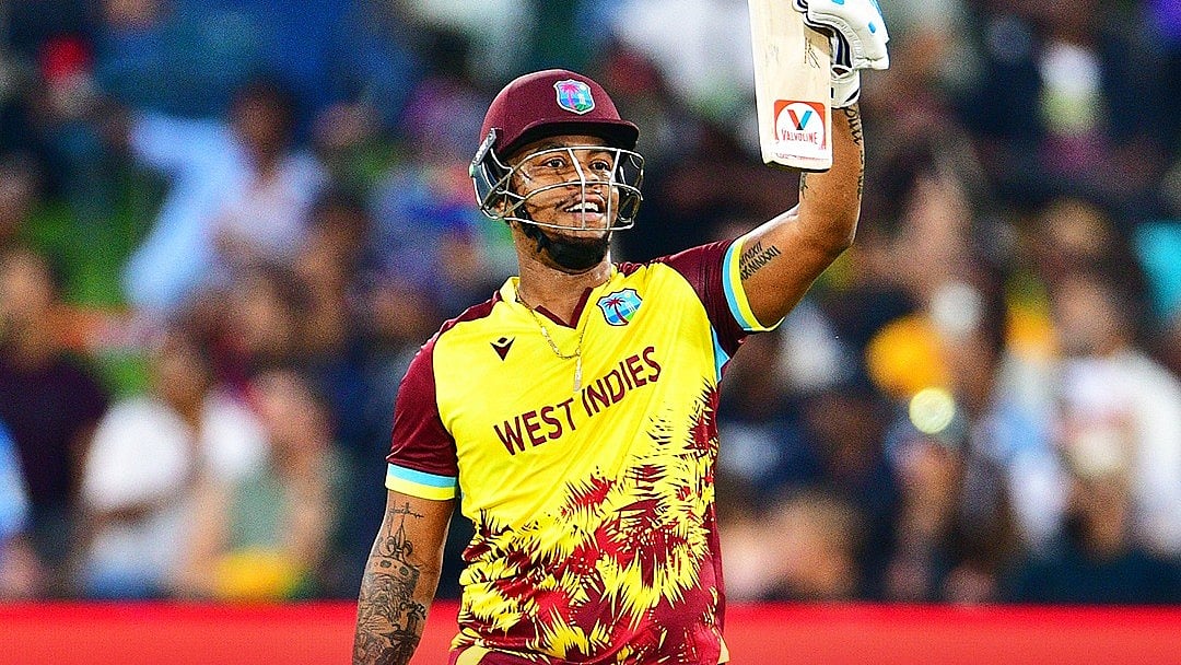| Photo: X/windiescricket : West Indies Shimron Hetmyer in action during the ICC T20 World Cup warm-up match against South Africa on January 29, 2026.