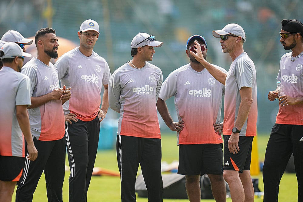 | Photo: PTI/Shashank Parade : Indian players during a training session ahead of the ICC Mens T20 World Cup 2026 cricket match against USA, in Mumbai.