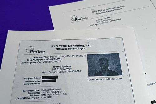 AP : A document that was included in the U.S. Department of Justice release of the Jeffrey Epstein files, photographed Thursday, Feb. 5, 2026, shows a 2008 monitoring for Epstein