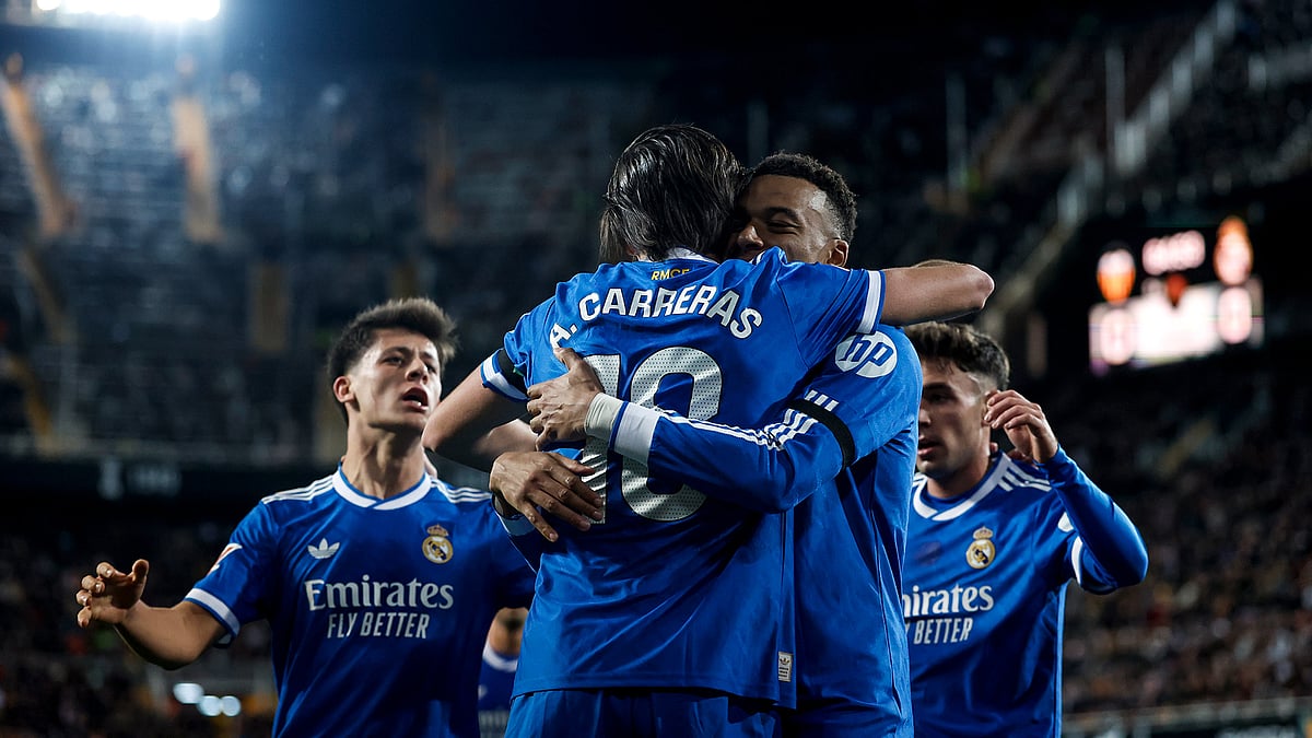 X/Real Madrid FC : Alvaro Carreras and Kylian Mbappe strike for Real Madrid to take them 2-0 over Valencia at the Mestalla Stadium on February 8, 2026.
