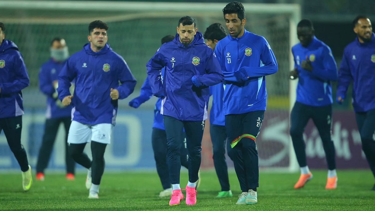 Photo: X/Al Shorta : Al-Shorta players train ahead of their AFC Champions League 2025-26 Elite match against Nasaf Qarshi.