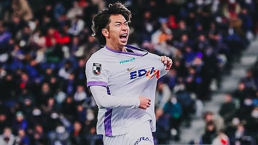 | Photo: Instagram/sanfrecce.official : Sanfrecce Hiroshima's Hayao Kawabe celebrates after scoring during the J1 League match agaisnt V-Varen Nagasaki on February 6, 2026.