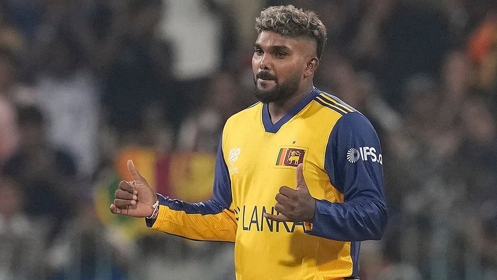 | Photo: AP/Eranga Jayawardena : Sri Lankas Wanindu Hasaranga celebrates the wicket of Irelands Curtis Campher during the T20 World Cup cricket match between Sri Lanka and Ireland in Colombo, Sri Lanka.