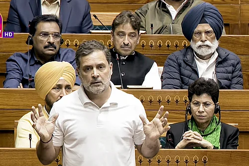 | Photo: Sansad TV via PTI : LoP in the Lok Sabha Rahul Gandhi speaking in the Lok Sabha.
