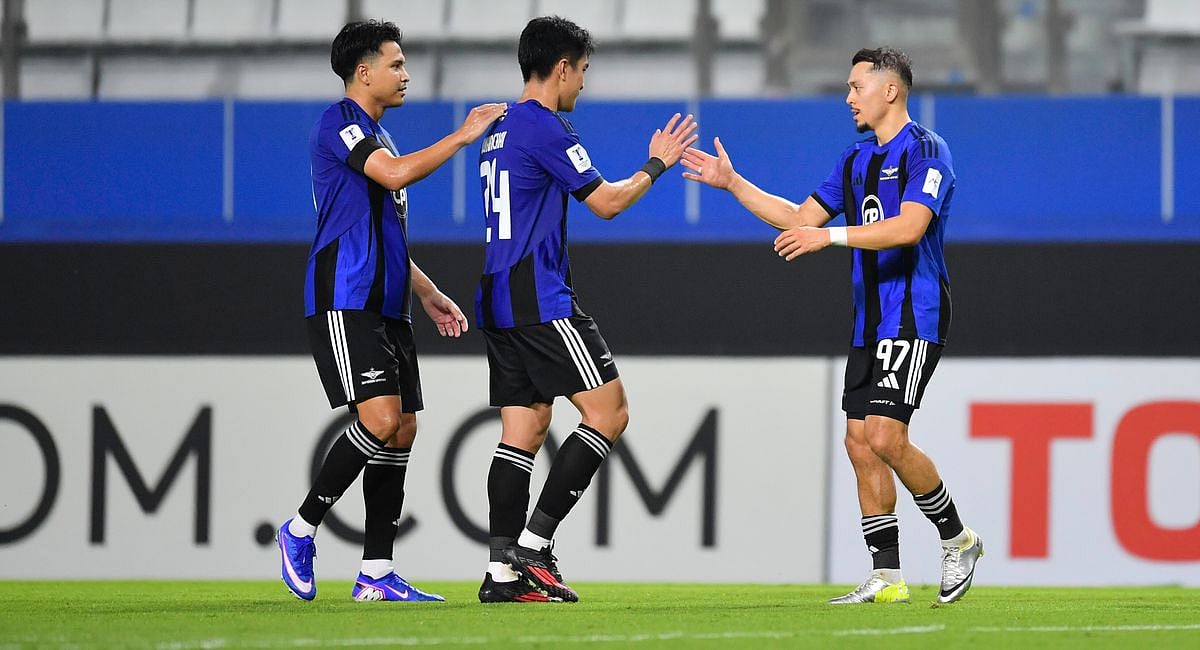 Photo: AFC website : Bangkok United celebrate a goal against Macarthur FC in their AFC Champions League Two 2025-26, round of 16 first leg match.