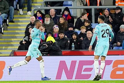 | Photo: Jordan Pettitt/PA via AP : Burnleys Jaidon Anthony celebrates after scoring their sides second goal of the game during their English Premier League soccer match against Crystal Palace in London.