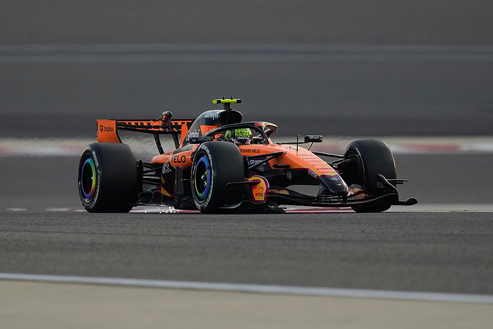| Photo: AP/Altaf Qadri : McLaren driver Lando Norris of Britain steers his car during a Formula One pre-season test at the Bahrain International Circuit in Sakhir, Bahrain. 