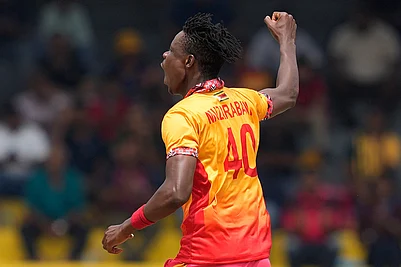 | Photo: AP/Eranga Jayawardena : Zimbabwes Blessing Muzarabani celebrates the wicket of Australias Tim David during the T20 World Cup cricket match between Australia and Zimbabwe in Colombo, Sri Lanka.