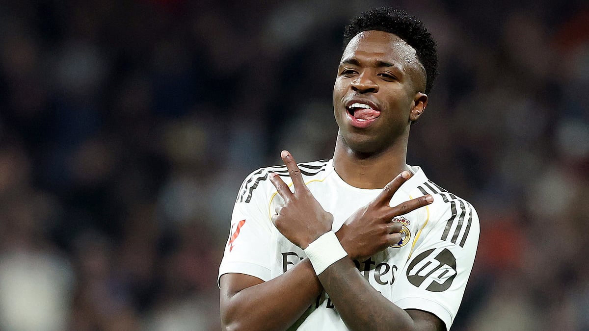 Vinicius Junior celebrates after scoring Real Madrid's fourth goal