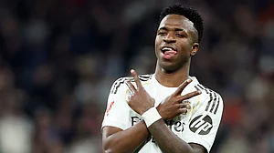 Vinicius Junior celebrates after scoring Real Madrid's fourth goal
