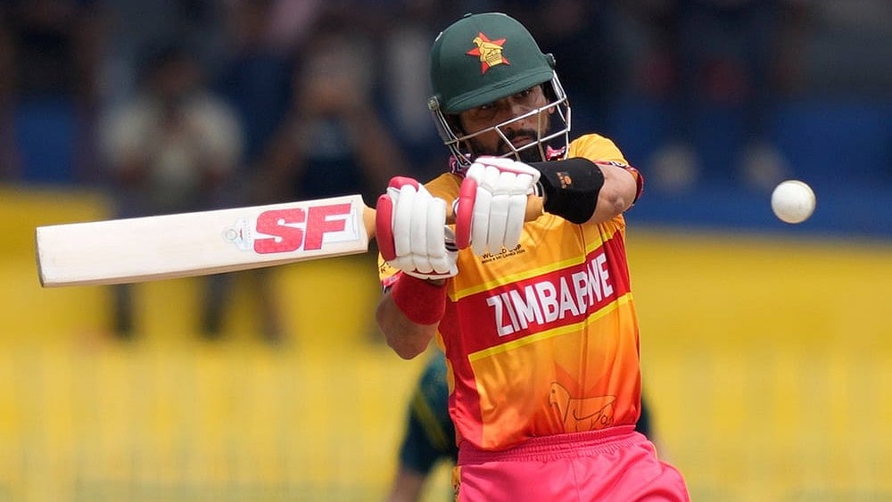 | Photo: AP/Eranga Jayawardena : Zimbabwes captain Sikandar Raza plays a shot during the T20 World Cup cricket match between Australia and Zimbabwe in Colombo, Sri Lanka.