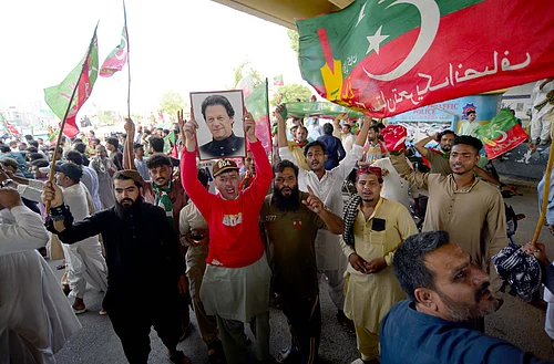 SHUTTERSTOCK :
Leaders and members of Tehreek-e-Insaf (PTI) are holding protest rally for release of PTI Founder Imran Khan and his wife Bushra Bibi, on August 5, 2025 in Karachi.