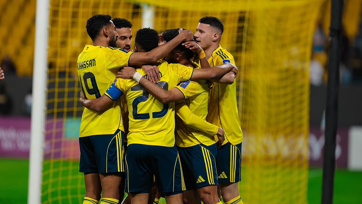 | Photo X/AlNassrFC_EN : Al-Nassr's Abdulrahman Ghareeb celebrates with teammates after scorign during the AFC Champions League Two match against Arkadag on February 18, 2026.