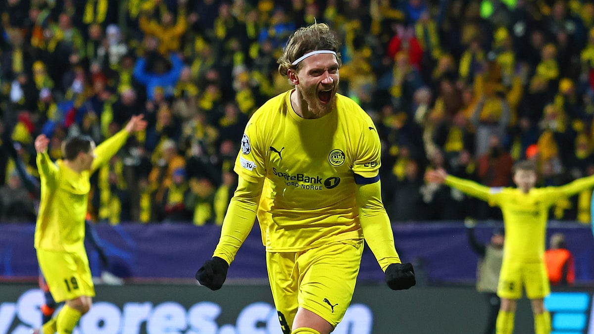 Opta : Bodo/Glimt's Kasper Hogh celebrates his goal against Inter
