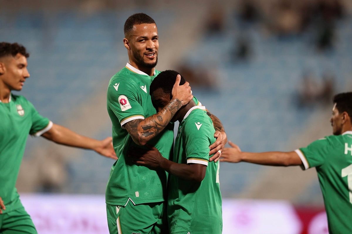 | Photo: X/ahliqat : Al Ahli Doha players celebrate a goal during their Qatar Stars League match against Al-Wakrah on February 16, 2026.