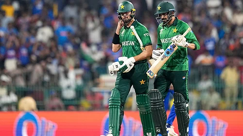 | Photo: AP/Eranga Jayawardena : Pakistans Shaheen Shah Afridi, left, and teammate Usman Tariq leave the field after Pakistan lost their T20 World Cup cricket against India in Colombo, Sri Lanka, Sunday, Feb. 15, 2026.