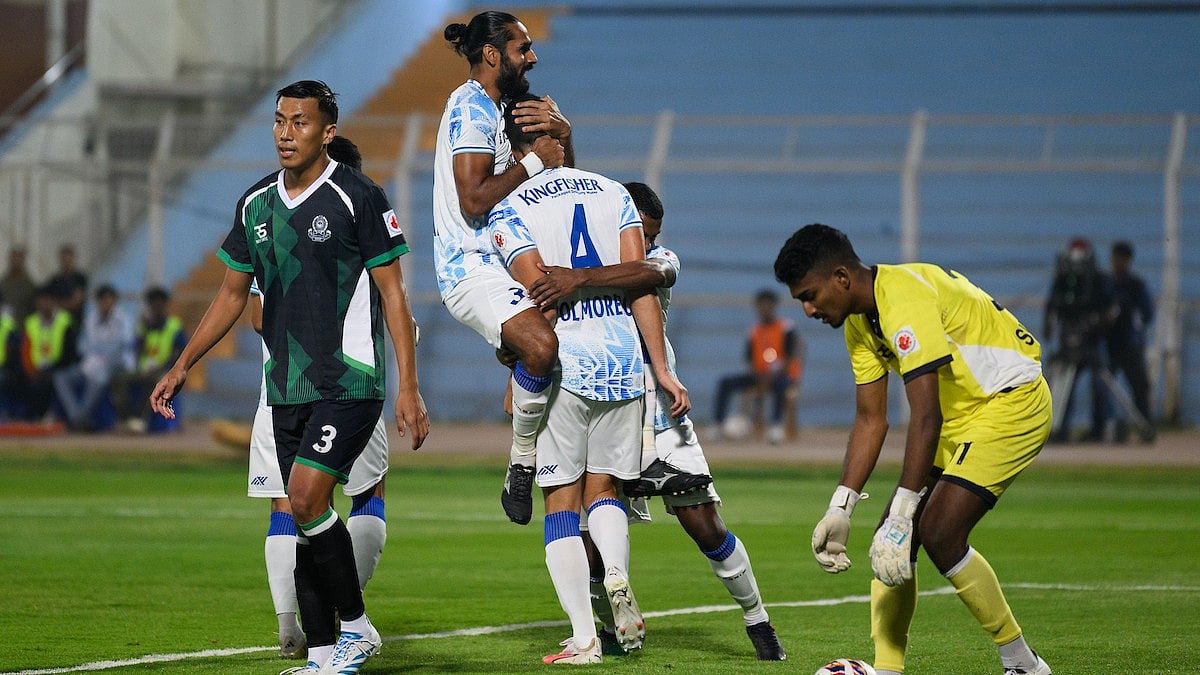 | Photo: AIFF : FC Goa's Pol Moreno celebrates with Sandesh Jhinan after scoring during the Indian Super League match against Mohammedan SC on February 20, 2026.